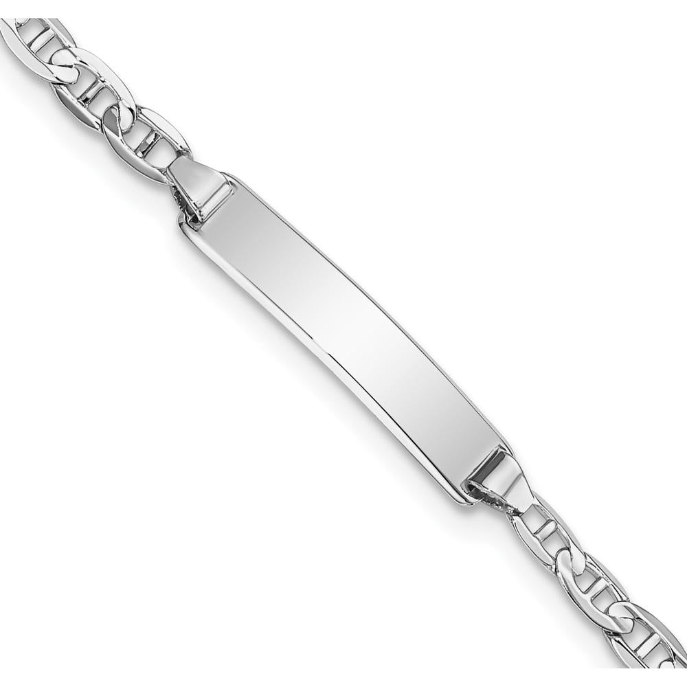 14K White Gold Polished Anchor Link ID Bracelet with Solid Plate - 7" Length by Oro Pregiato