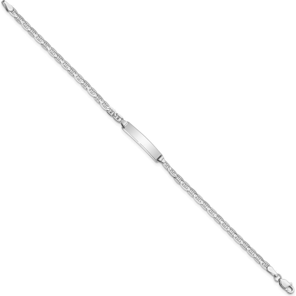 14K White Gold Polished Anchor Link ID Bracelet with Solid Plate - 7" Length by Oro Pregiato