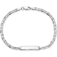 14K White Gold Polished Anchor Link ID Bracelet with Solid Plate - 7" Length by Oro Pregiato