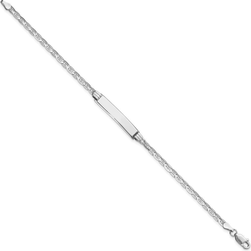 14K White Gold Polished Anchor Link ID Bracelet with Solid Plate - 8" Length by Oro Pregiato