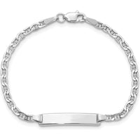 14K White Gold Polished Anchor Link Semi-Solid ID Bracelet - 5.5" Length by Oro Pregiato