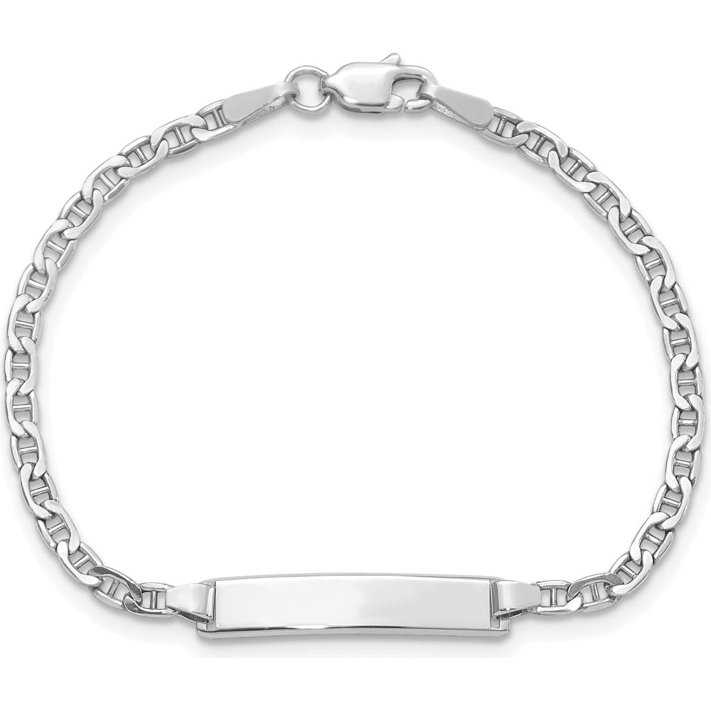 14K White Gold Polished Anchor Link Semi-Solid ID Bracelet - 5.5" Length by Oro Pregiato