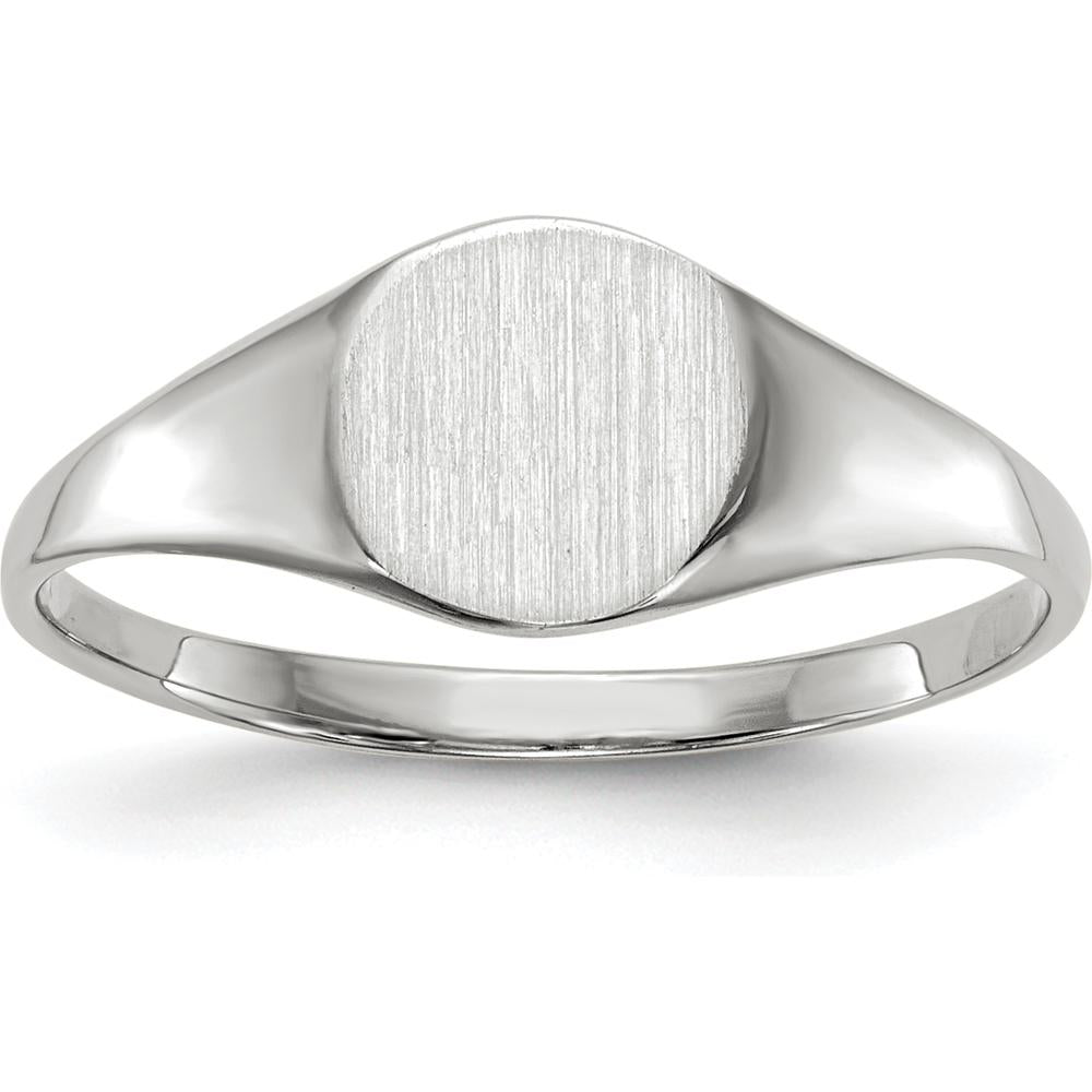 14K White Gold Polished and Brushed Closed Back Signet Ring - Unisex, Engravable, Customizable Design by 0