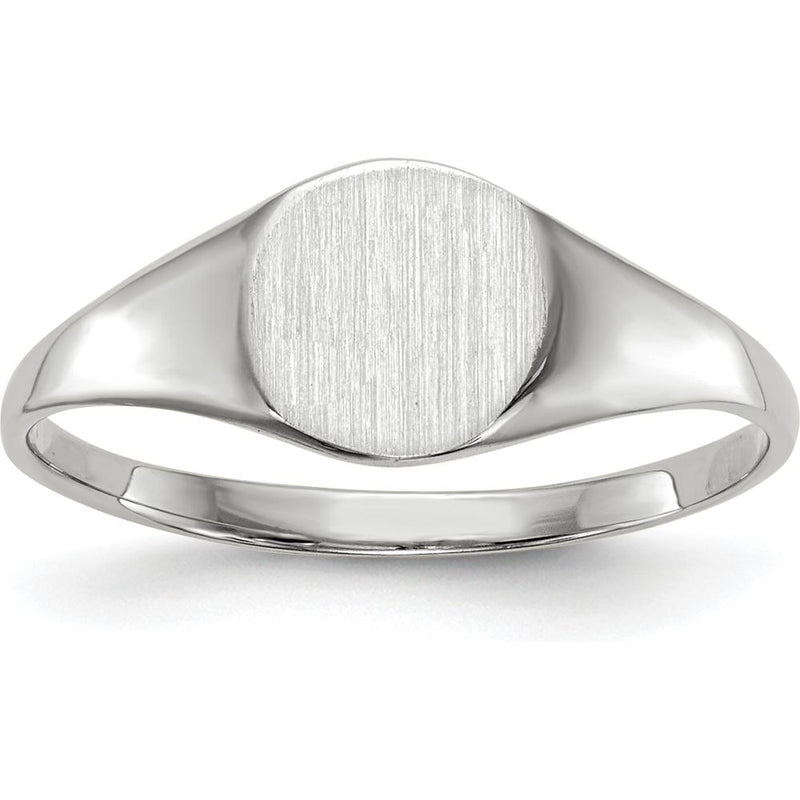 14K White Gold Polished and Brushed Closed Back Signet Ring - Unisex, Engravable, Customizable Design by 0