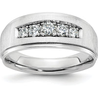 14K White Gold Polished and Brushed Five Stone Men's Ring Mounting by Monteluci Fine Jewelry