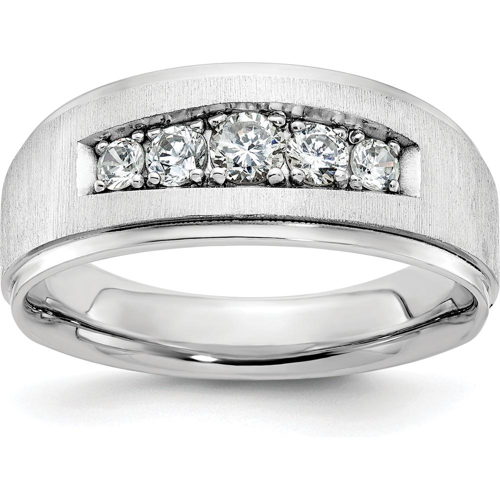 14K White Gold Polished and Brushed Five Stone Men's Ring Mounting by Monteluci Fine Jewelry