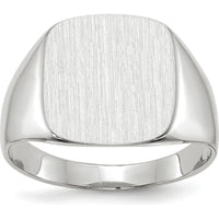 14K White Gold Polished and Brushed Men's Signet Ring - 13.5mm x 14.5mm Top Size by 0