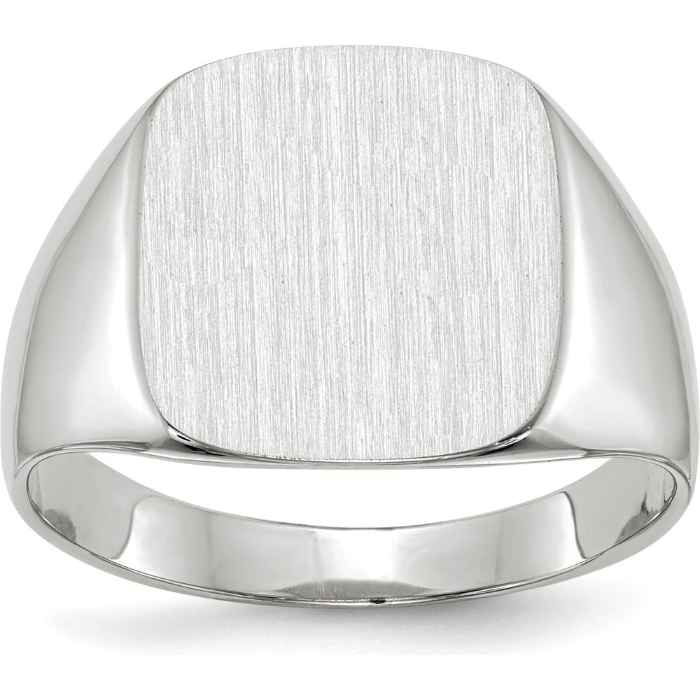 14K White Gold Polished and Brushed Men's Signet Ring - 13.5mm x 14.5mm Top Size by 0