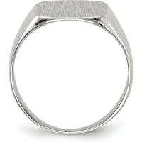14K White Gold Polished and Brushed Men's Signet Ring - 13.5mm x 14.5mm Top Size by 0