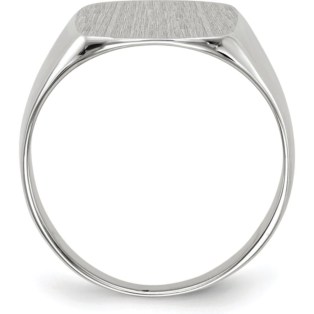14K White Gold Polished and Brushed Men's Signet Ring - 13.5mm x 14.5mm Top Size by 0