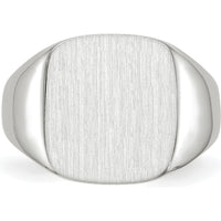 14K White Gold Polished and Brushed Men's Signet Ring - 13.5mm x 14.5mm Top Size by 0