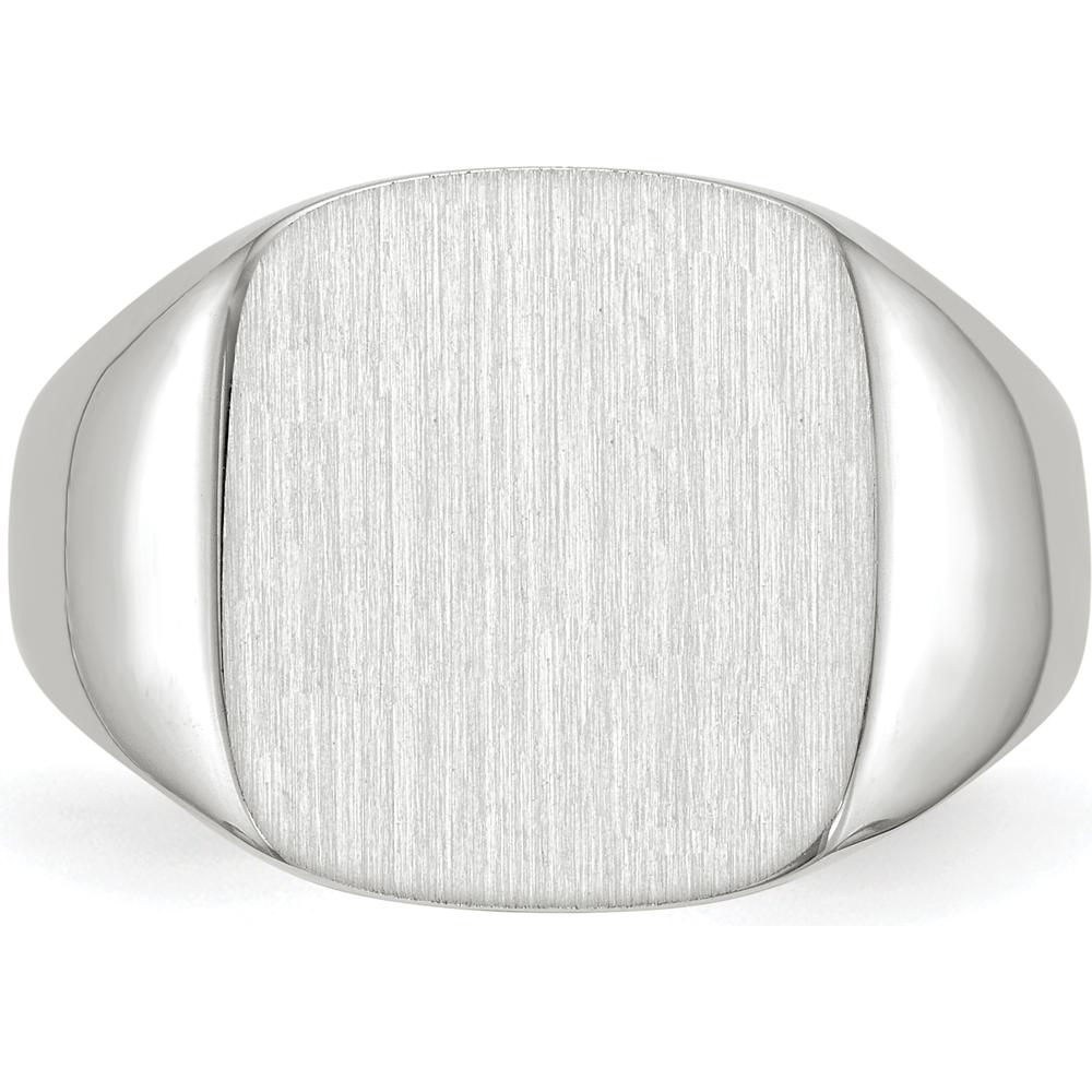 14K White Gold Polished and Brushed Men's Signet Ring - 13.5mm x 14.5mm Top Size by 0