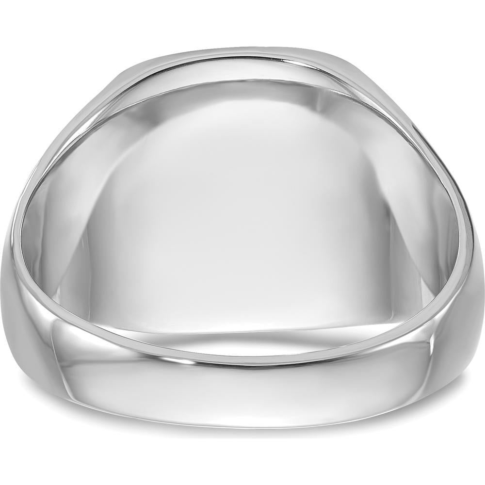14K White Gold Polished and Brushed Men's Signet Ring - 13.5mm x 14.5mm Top Size by 0