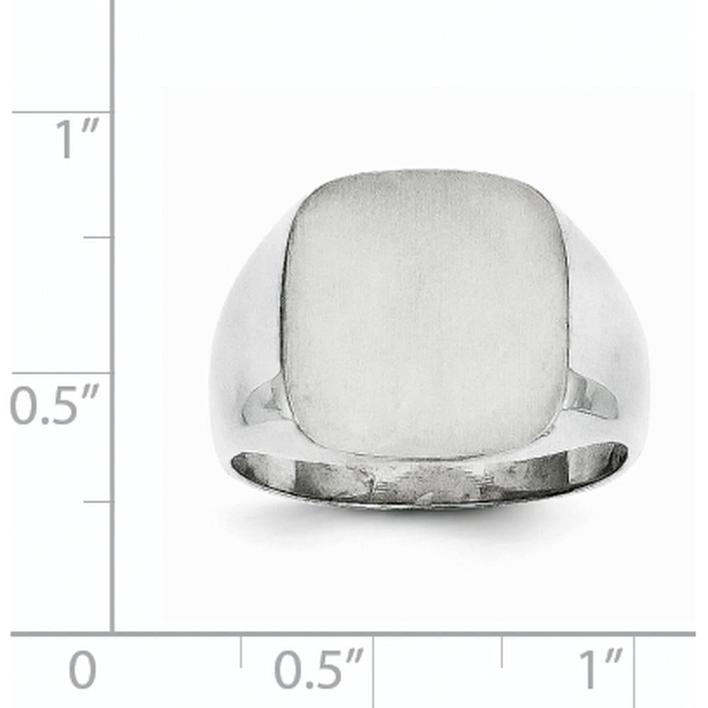 14K White Gold Polished and Brushed Men's Signet Ring - 13.5mm x 14.5mm Top Size by 0