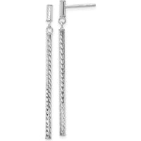 14K White Gold Polished and Diamond-Cut Bar Dangle Earrings - 55mm Length by 0