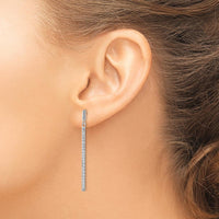 14K White Gold Polished and Diamond-Cut Bar Dangle Earrings - 55mm Length by 0