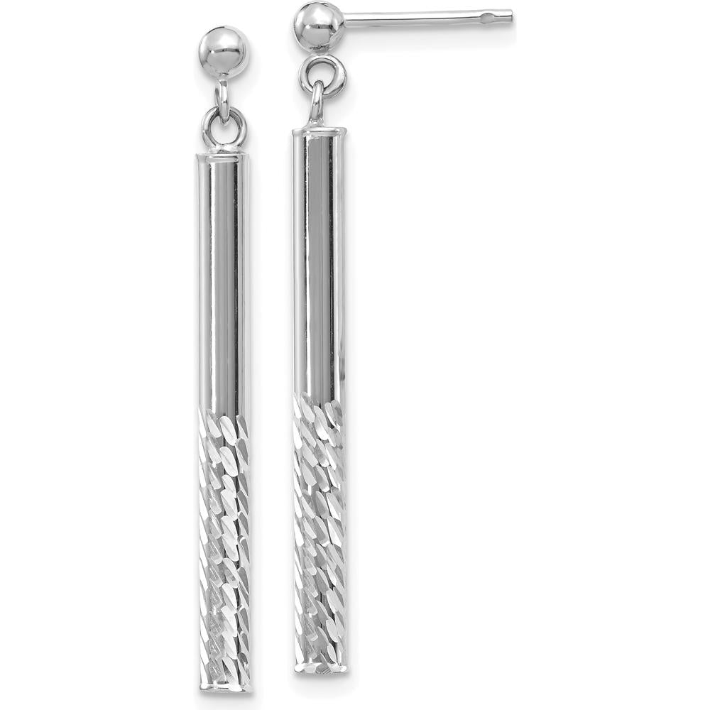 14K White Gold Polished and Diamond-cut Bar Dangle Earrings with Hollow Design by 0