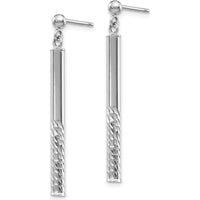 14K White Gold Polished and Diamond-cut Bar Dangle Earrings with Hollow Design by 0