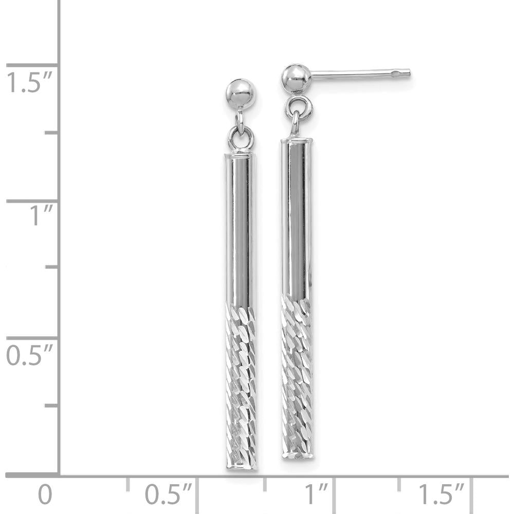 14K White Gold Polished and Diamond-cut Bar Dangle Earrings with Hollow Design by 0