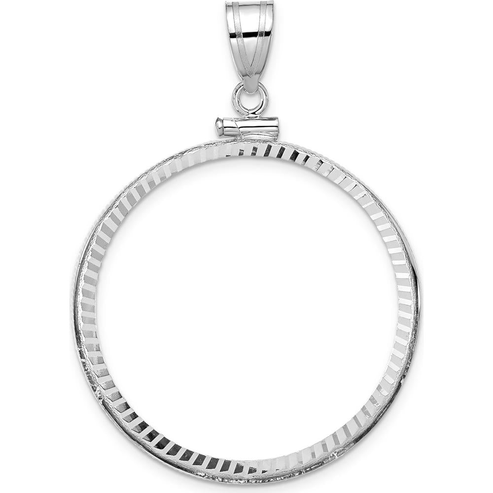 14K White Gold Polished and Diamond-cut Coin Bezel Pendant - 32.7mm x 3.00mm with Screw Top by Numis Coin Jewelry