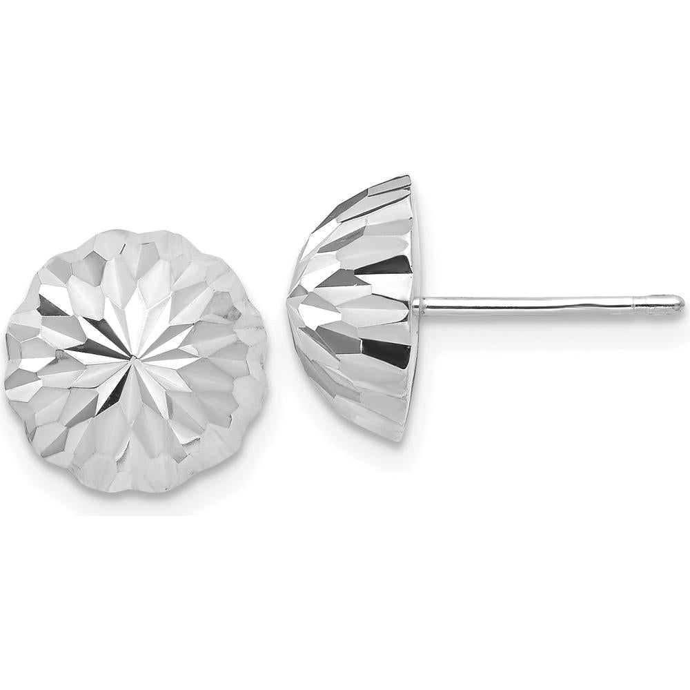 14K White Gold Polished & Diamond-Cut Half Ball Post Earrings - 9.5mm by Oro Pregiato