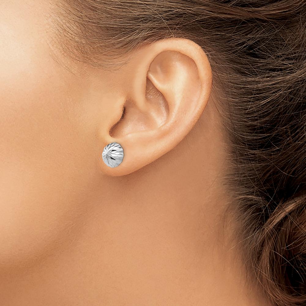 14K White Gold Polished & Diamond-Cut Half Ball Post Earrings - 9.5mm by Oro Pregiato
