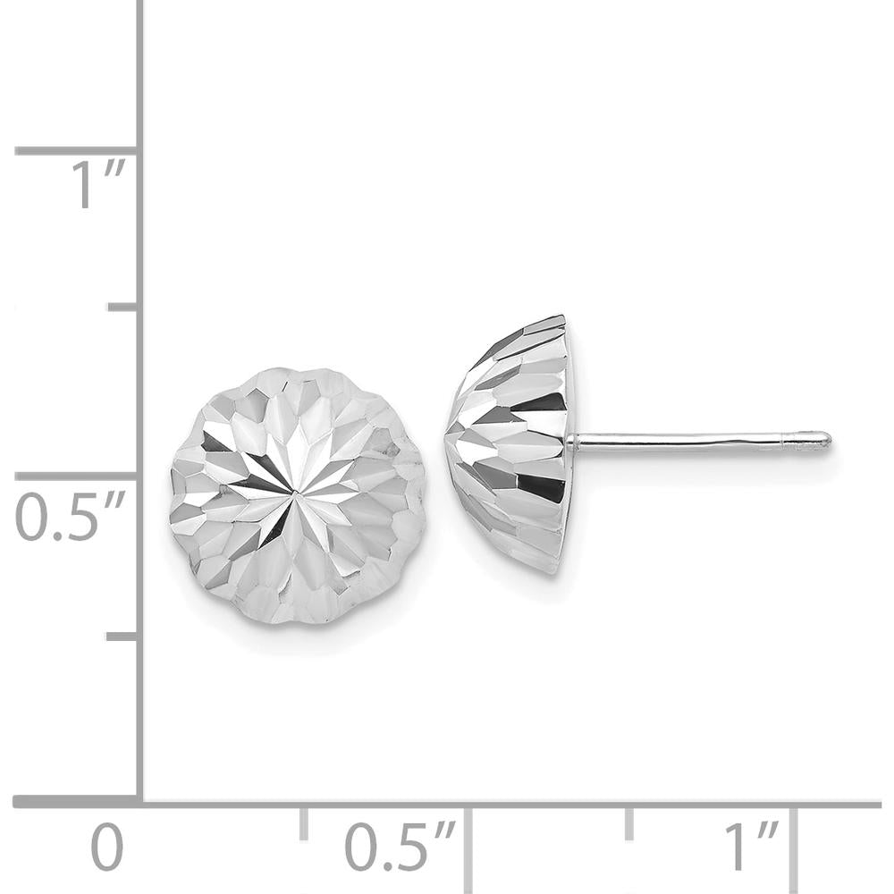 14K White Gold Polished & Diamond-Cut Half Ball Post Earrings - 9.5mm by Oro Pregiato