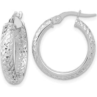 14K White Gold Polished and Diamond-Cut In & Out Hoop Earrings - 20.79mm Length by 0