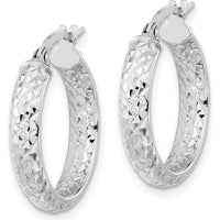 14K White Gold Polished and Diamond-Cut In & Out Hoop Earrings - 20.79mm Length by 0