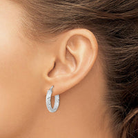 14K White Gold Polished and Diamond-Cut In & Out Hoop Earrings - 20.79mm Length by 0