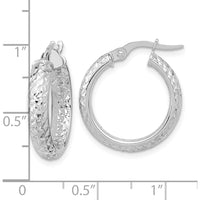 14K White Gold Polished and Diamond-Cut In & Out Hoop Earrings - 20.79mm Length by 0