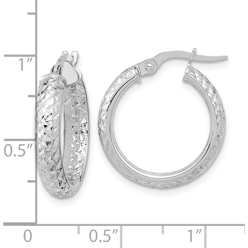 14K White Gold Polished and Diamond-Cut In & Out Hoop Earrings - 20.79mm Length by 0