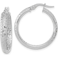 14K White Gold Polished and Diamond-Cut Inside and Out Fancy Hoop Earrings by 0