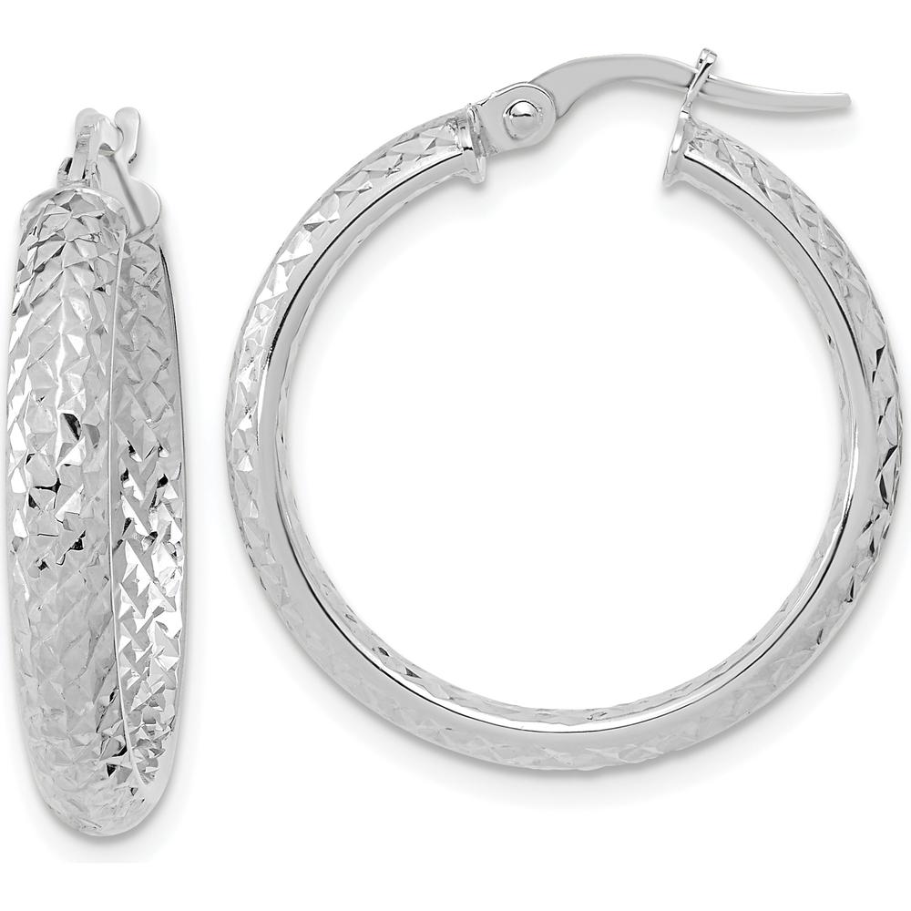 14K White Gold Polished and Diamond-Cut Inside and Out Fancy Hoop Earrings by 0
