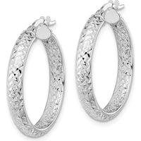 14K White Gold Polished and Diamond-Cut Inside and Out Fancy Hoop Earrings by 0