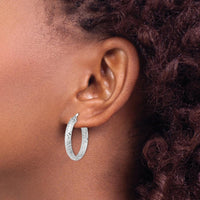 14K White Gold Polished and Diamond-Cut Inside and Out Fancy Hoop Earrings by 0