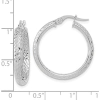 14K White Gold Polished and Diamond-Cut Inside and Out Fancy Hoop Earrings by 0
