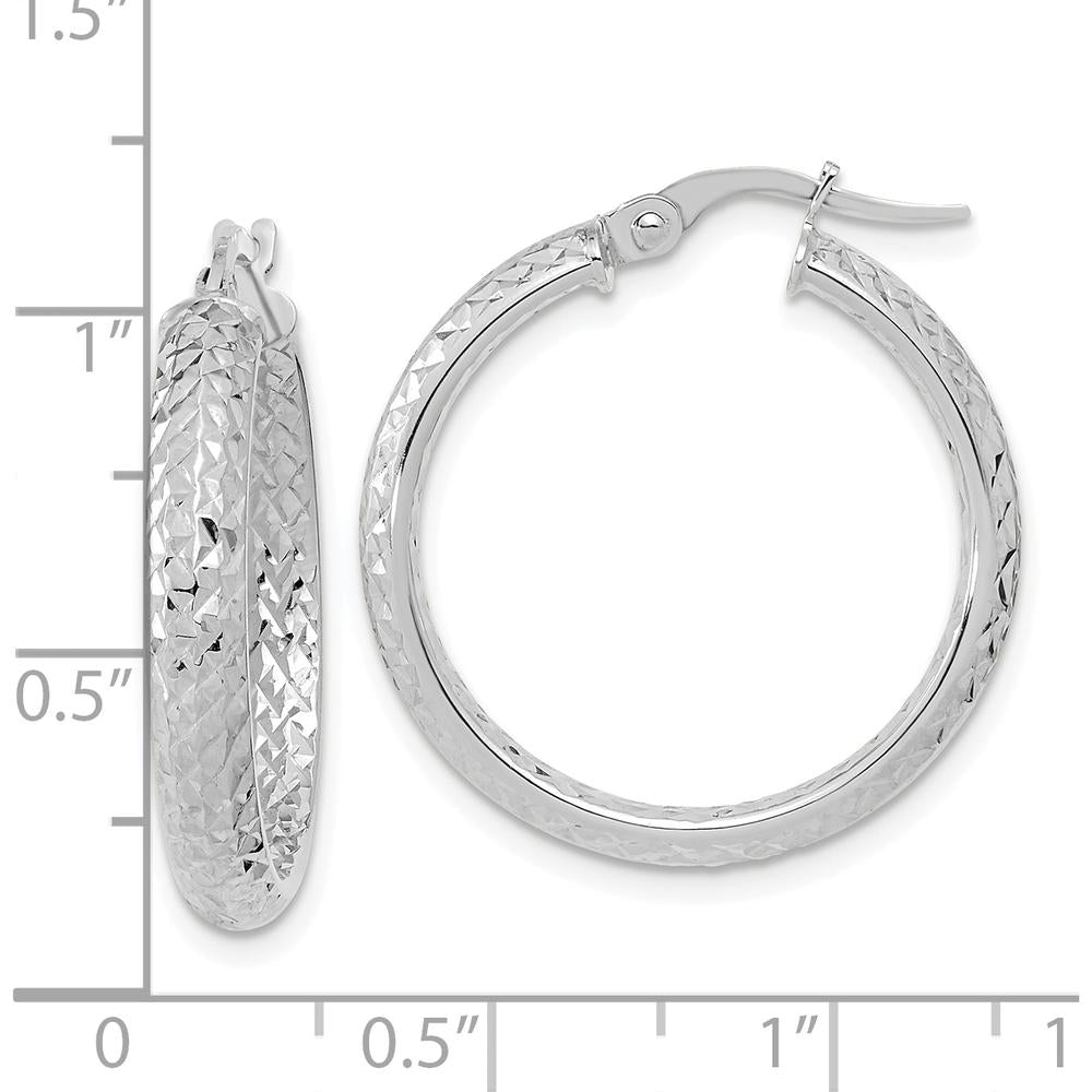14K White Gold Polished and Diamond-Cut Inside and Out Fancy Hoop Earrings by 0