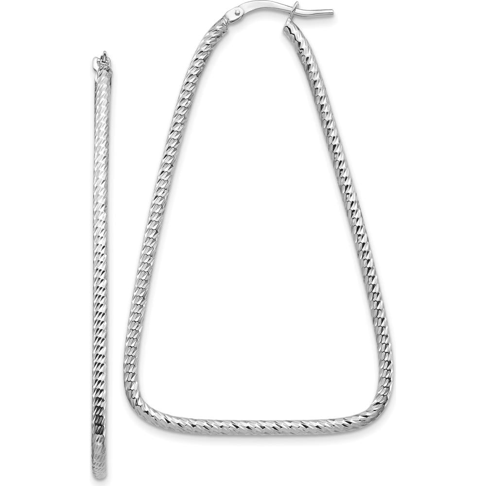 14K White Gold Polished & Diamond-Cut Large Hoop Earrings by 0