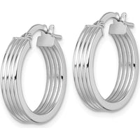 14K White Gold Polished and Grooved 18mm Tube Hoop Earrings by 0