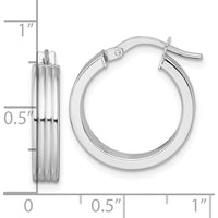 14K White Gold Polished and Grooved 18mm Tube Hoop Earrings by 0