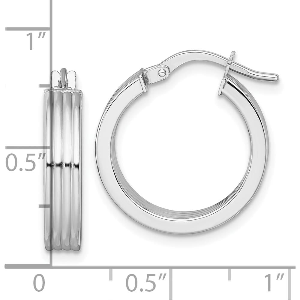 14K White Gold Polished and Grooved 18mm Tube Hoop Earrings by 0