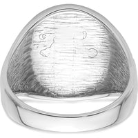 14K White Gold Polished and Grooved Masonic Ring with Round Emblem and Rhodium Finish by IBGoodman