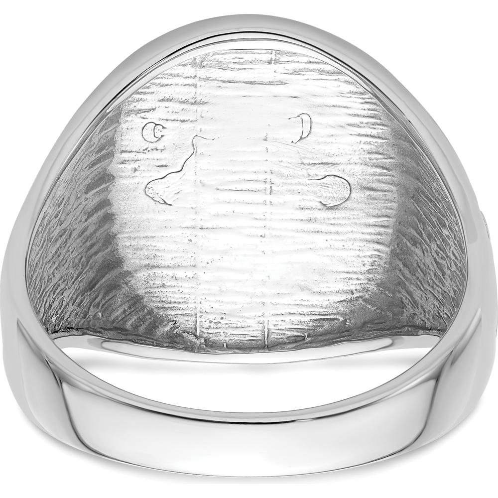 14K White Gold Polished and Grooved Masonic Ring with Round Emblem and Rhodium Finish by IBGoodman