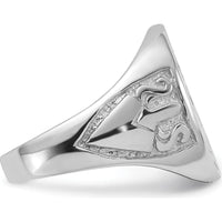 14K White Gold Polished and Grooved Masonic Ring with Round Emblem and Rhodium Finish by IBGoodman