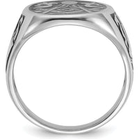 14K White Gold Polished and Grooved Men's Masonic Ring with Black Enamel Detailing by IBGoodman
