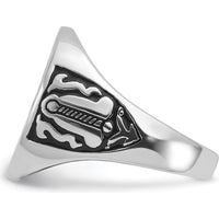 14K White Gold Polished and Grooved Men's Masonic Ring with Black Enamel Detailing by IBGoodman