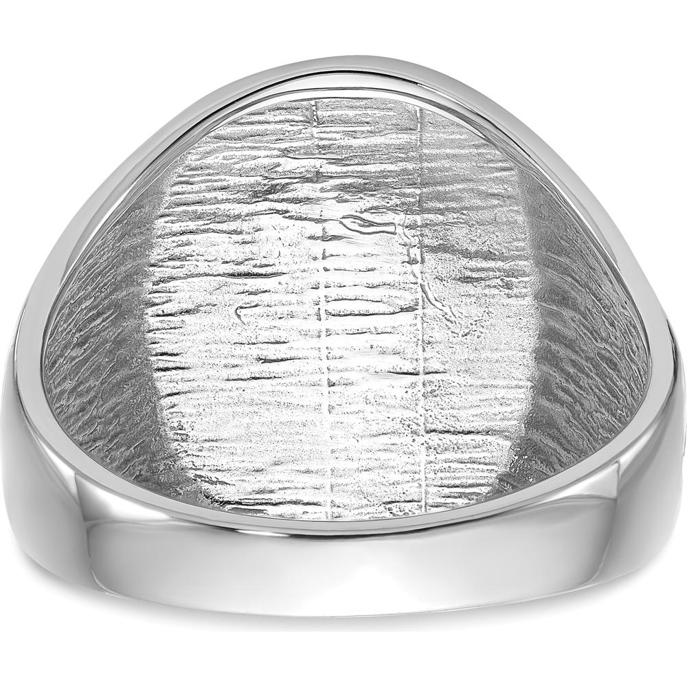 14K White Gold Polished and Grooved Men's Masonic Ring with Black Enamel Detailing by IBGoodman