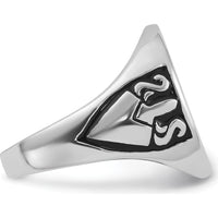 14K White Gold Polished and Grooved Men's Masonic Ring with Black Enamel Detailing by IBGoodman