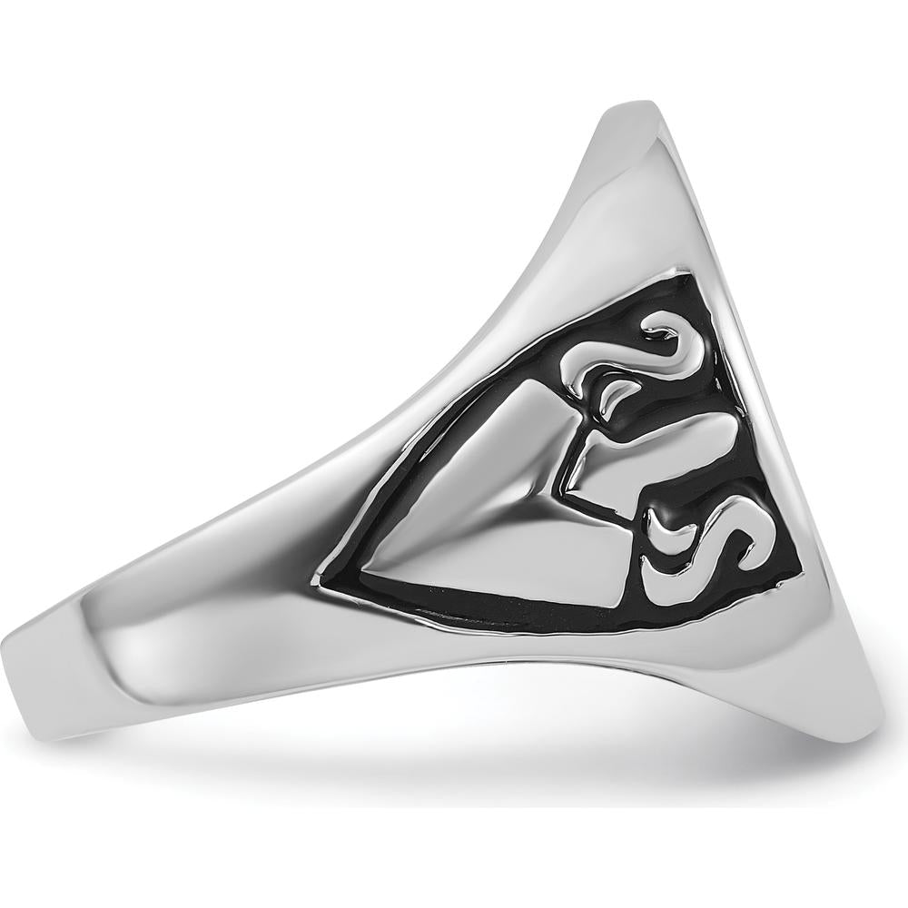 14K White Gold Polished and Grooved Men's Masonic Ring with Black Enamel Detailing by IBGoodman